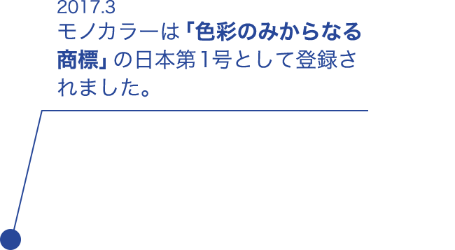 2017.3 モノカラーは「色彩のみからなる商標」の日本第1号として登録されました。
