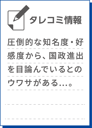 圧倒的な知名度・好感度から、国政進出をもくろんでいるとのウワサがある...。