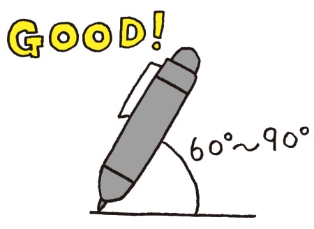 60°から90°位で書くのが理想的です