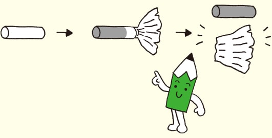 プラスチックの筒(つつ)の中に綿が入っています。分解するとこんな感じだよ。